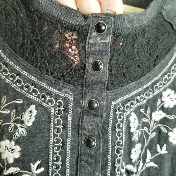 Panhandle Embroidered Long Accent sleeve tee lace pearl‎ snap buttons size XL - Picture 12 of 13